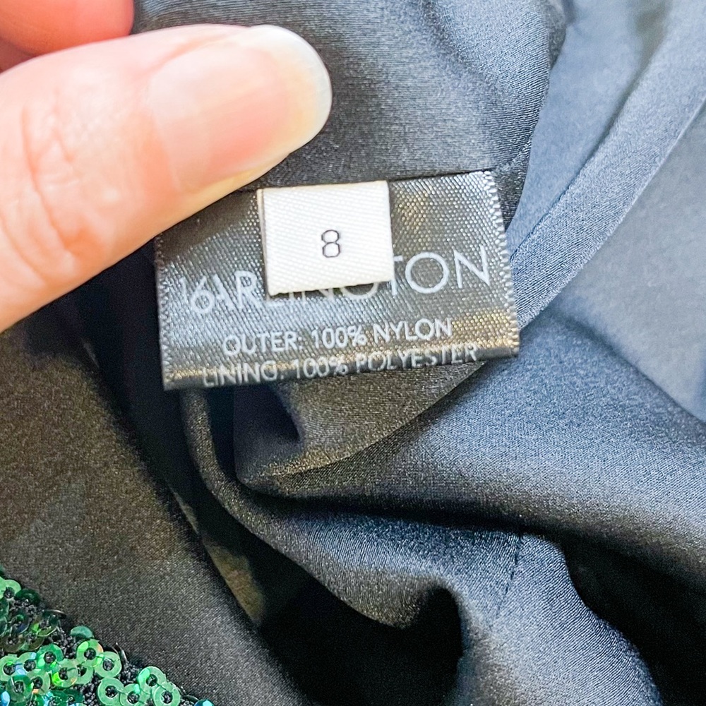 16Arlington One Sleeve Draped Sequined Tulle Mini Dress Green Size UK 8 US 4 - Picture 9 of 15